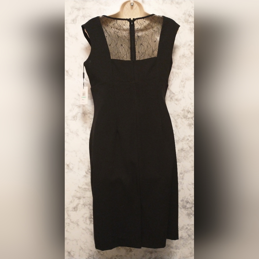 Calvin Klein Black Cocktail Dress Size 8 Lace Yoke Sheath Knee Length NWT - Picture 7 of 11